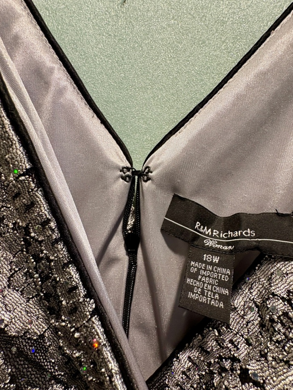 R&M Richards 18W NWT Black Silver Lace Fit Flare Cocktail Dress - Picture 8 of 11